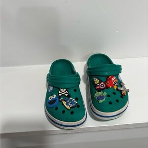 CROCS Kids Green Clogs with Fun Charms